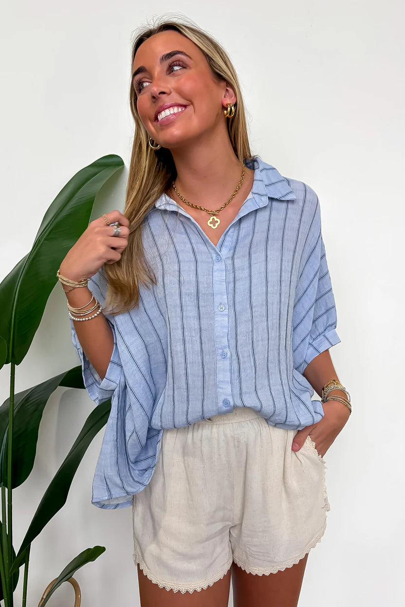Beckham Oversized Striped Button Down Top