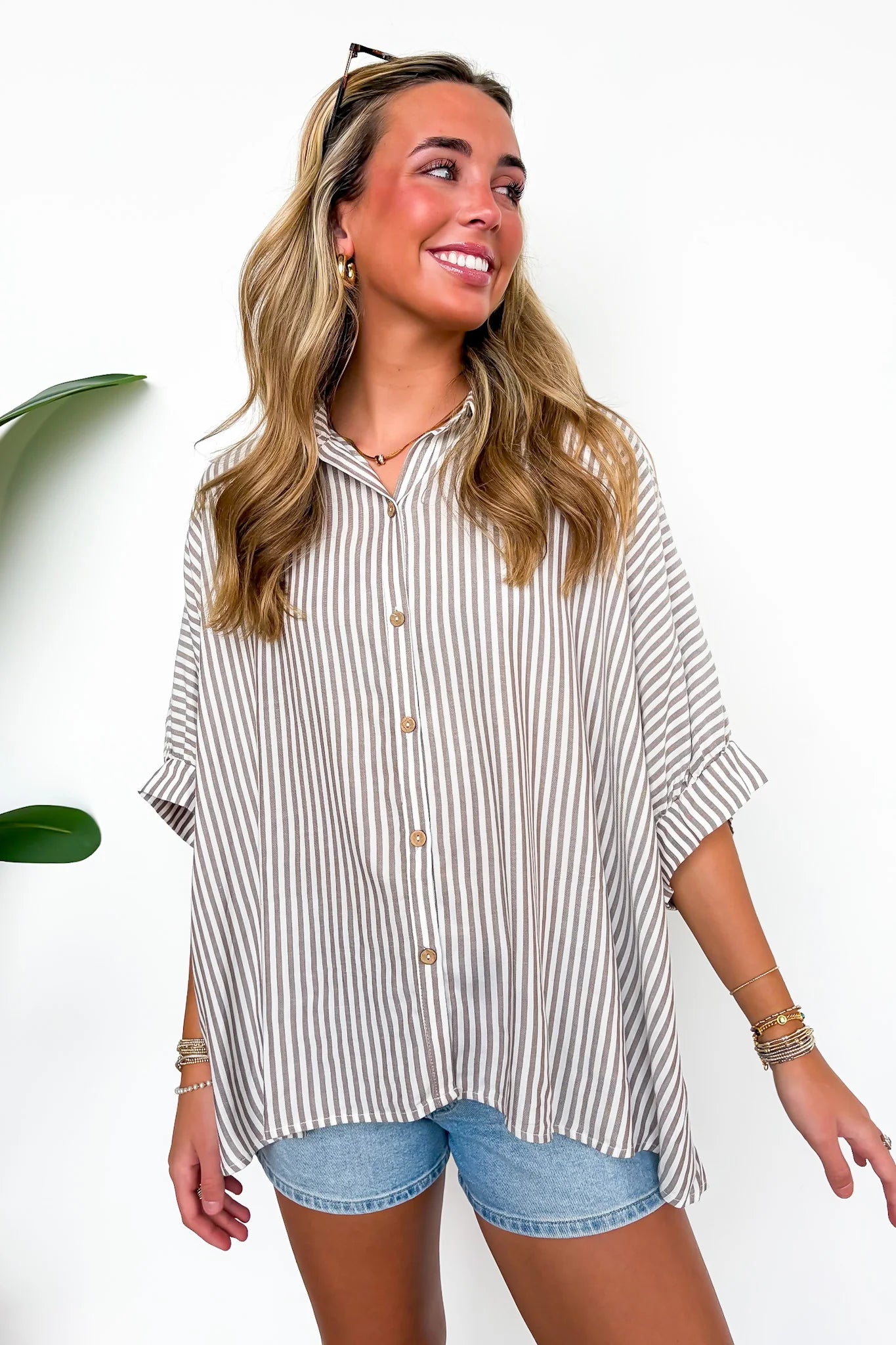 JoJo Striped Button Down Oversized Top