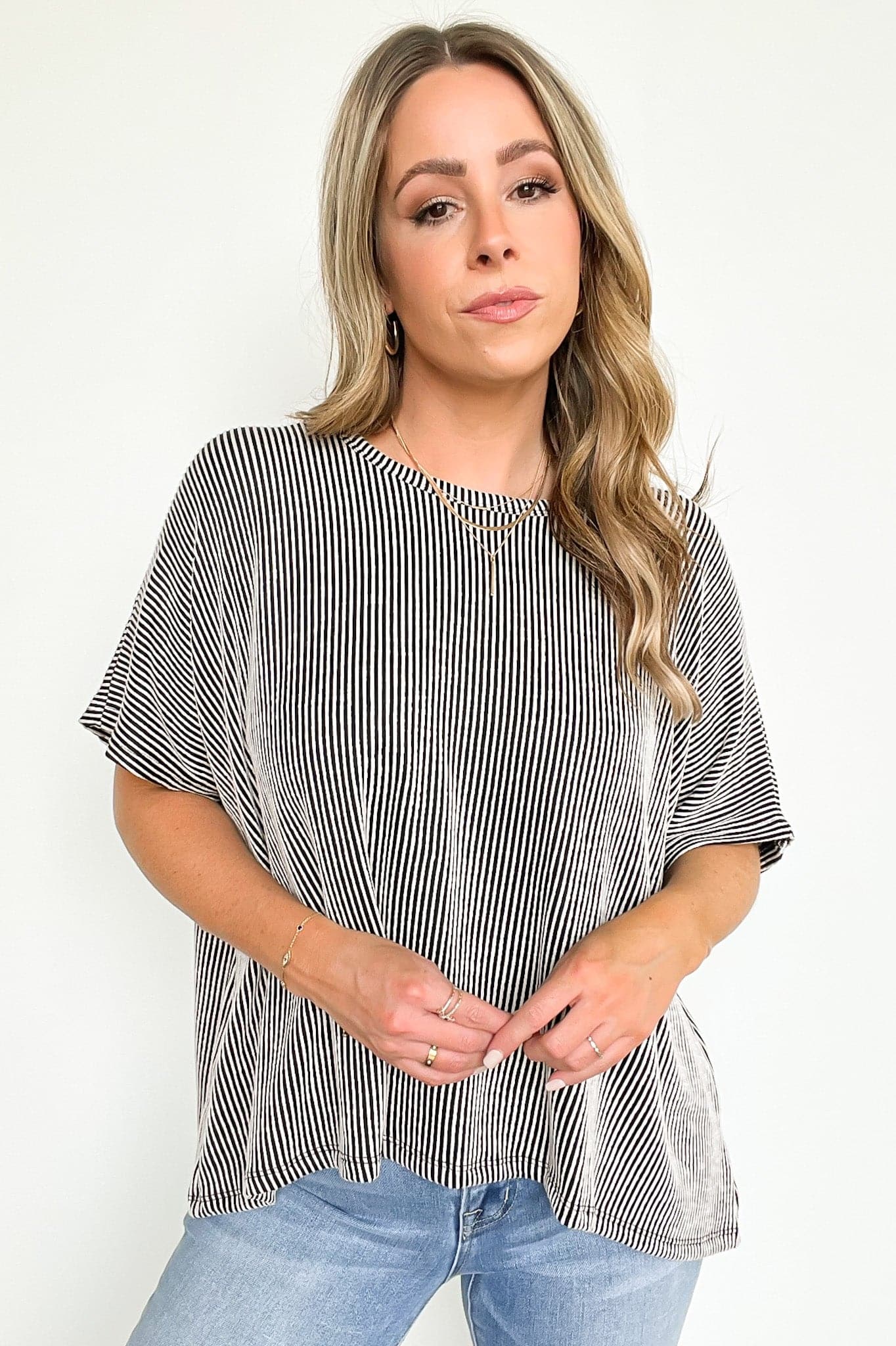 Beatryx Two Tone Rib Knit Oversized Top