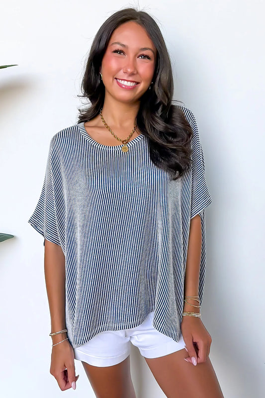 Beatryx Two Tone Rib Knit Oversized Top