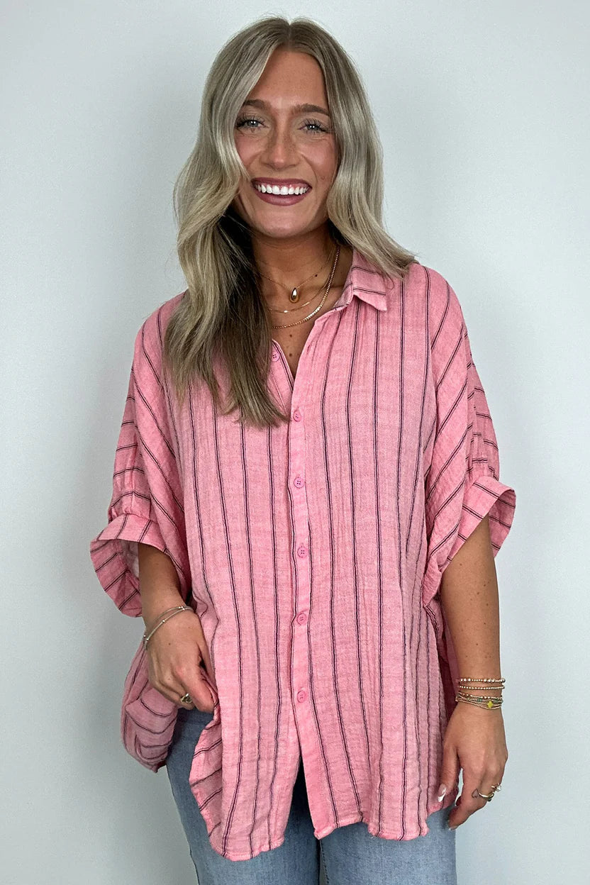 Beckham Oversized Striped Button Down Top