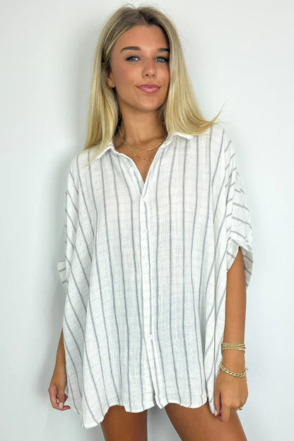 Beckham Oversized Striped Button Down Top