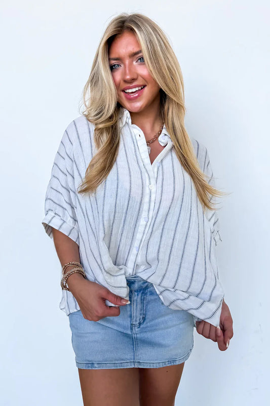 Beckham Oversized Striped Button Down Top