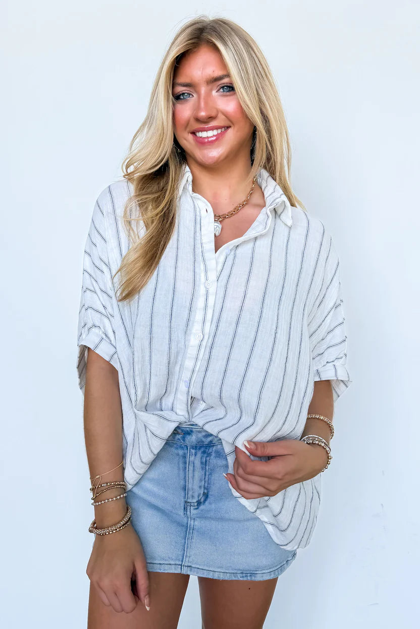 Beckham Oversized Striped Button Down Top