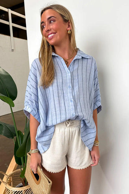 Beckham Oversized Striped Button Down Top