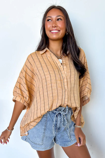 Beckham Oversized Striped Button Down Top