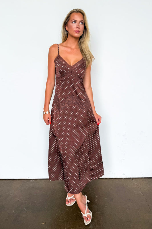 Dreamy Dot Lace Trim Midi Dress