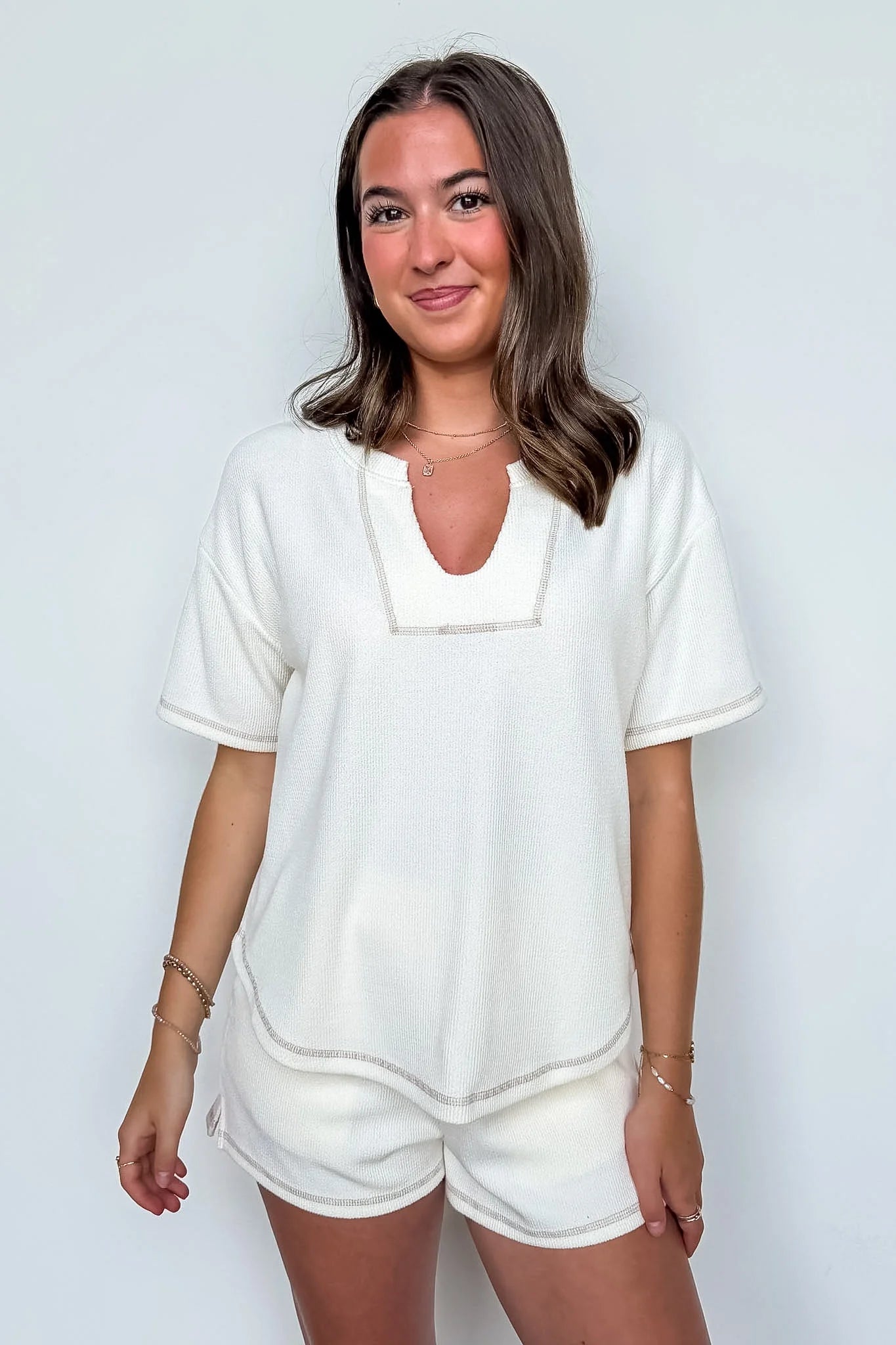 Easy Motion Terry Knit Top and Shorts Set