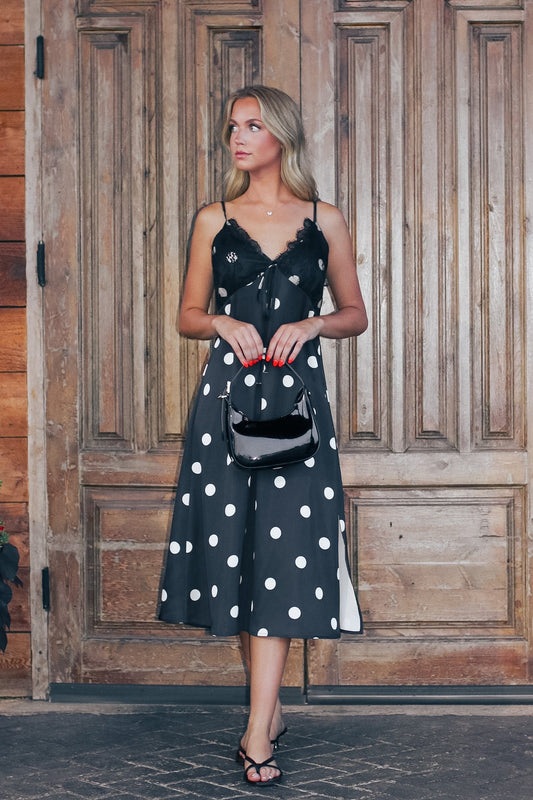 Noir Dots Lace Slip Dress