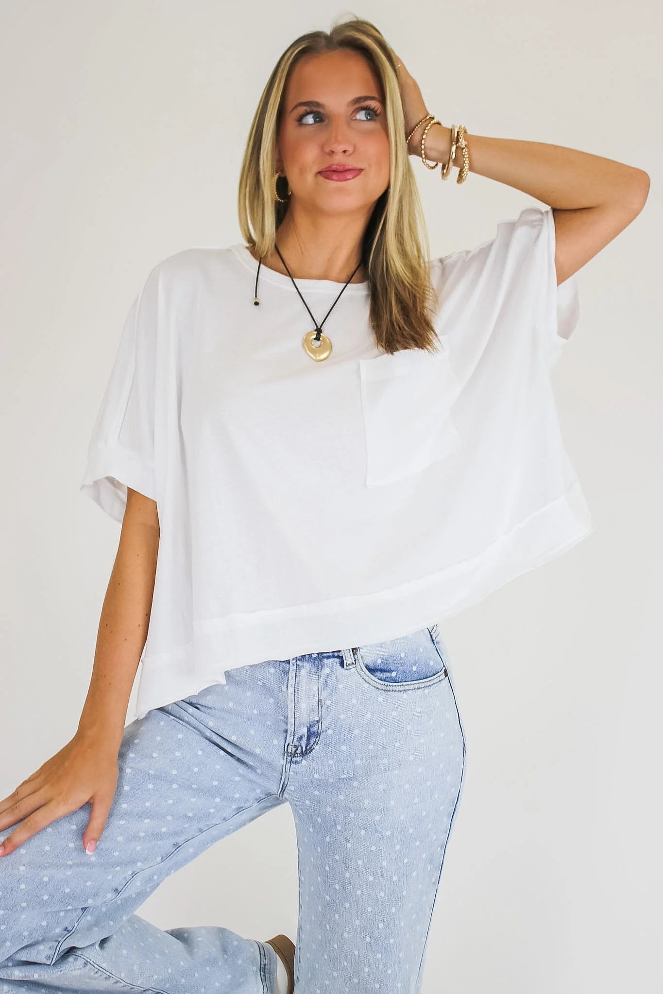 Priscillah Mineral Wash Oversized Pocket Tee