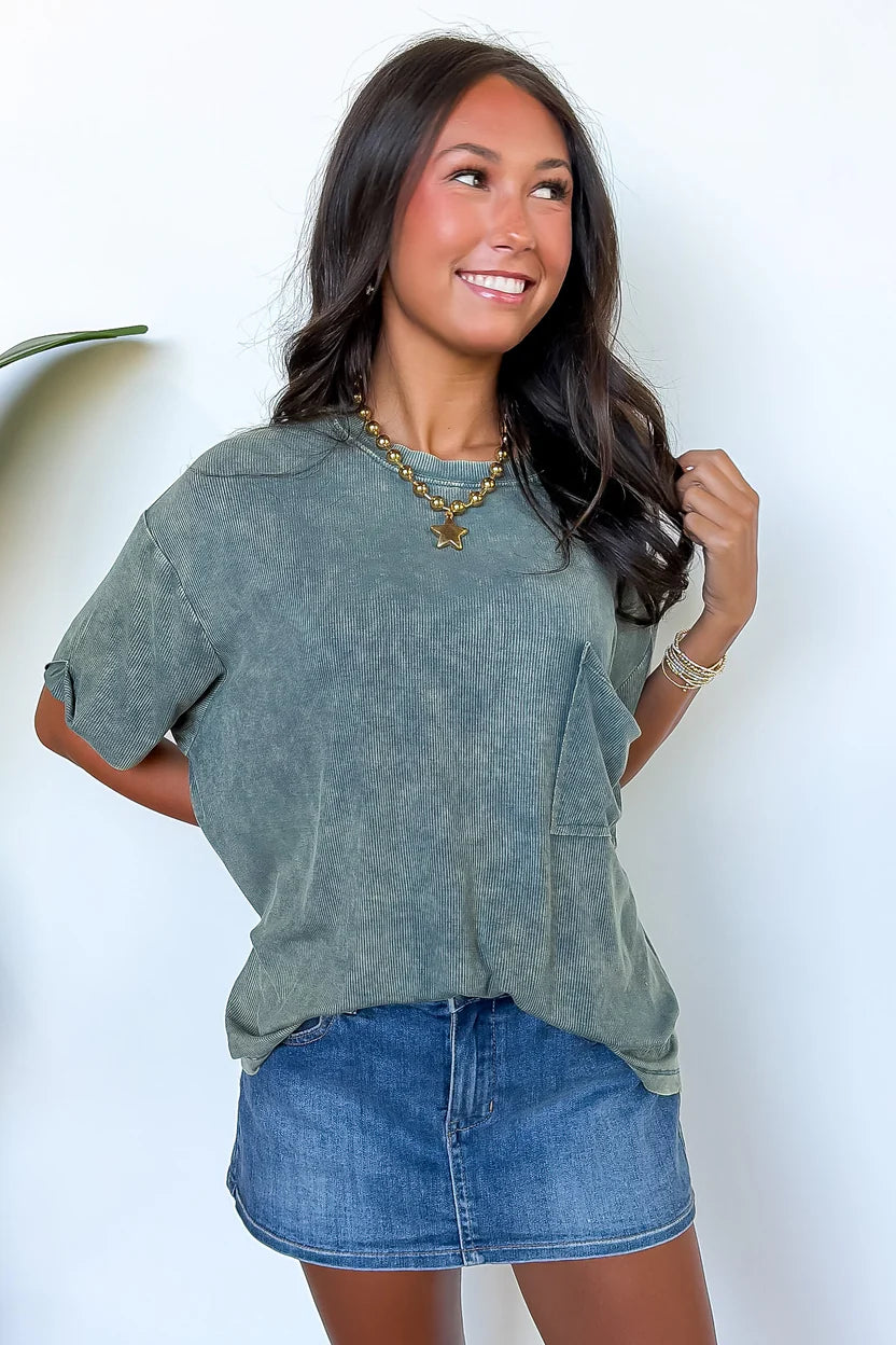 Rylee Mineral Wash Rib Knit Top