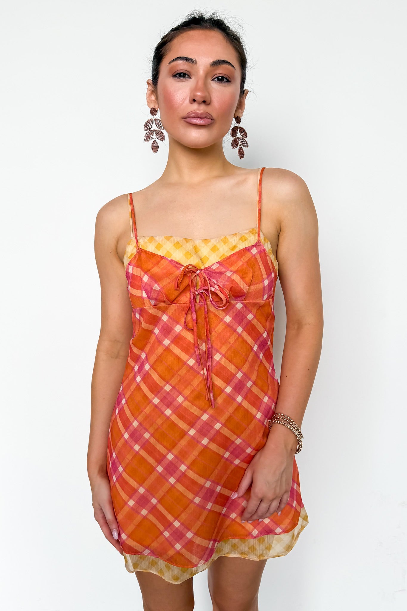 The Check Edit Plaid Chiffon Mini Dress