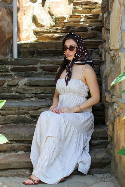 The Tiered Lines Shirred Maxi Dress